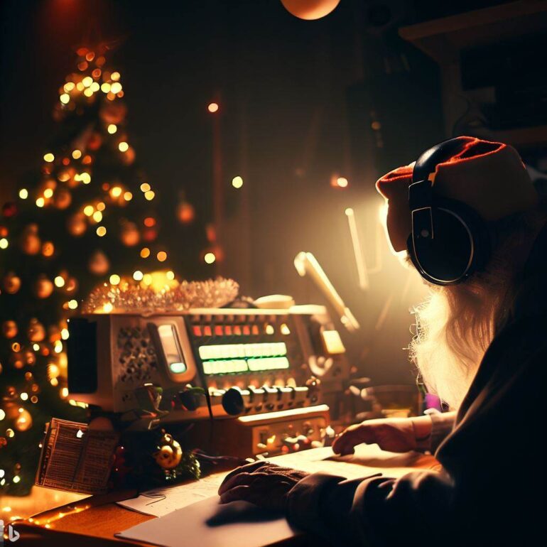 Santa listening to the radio